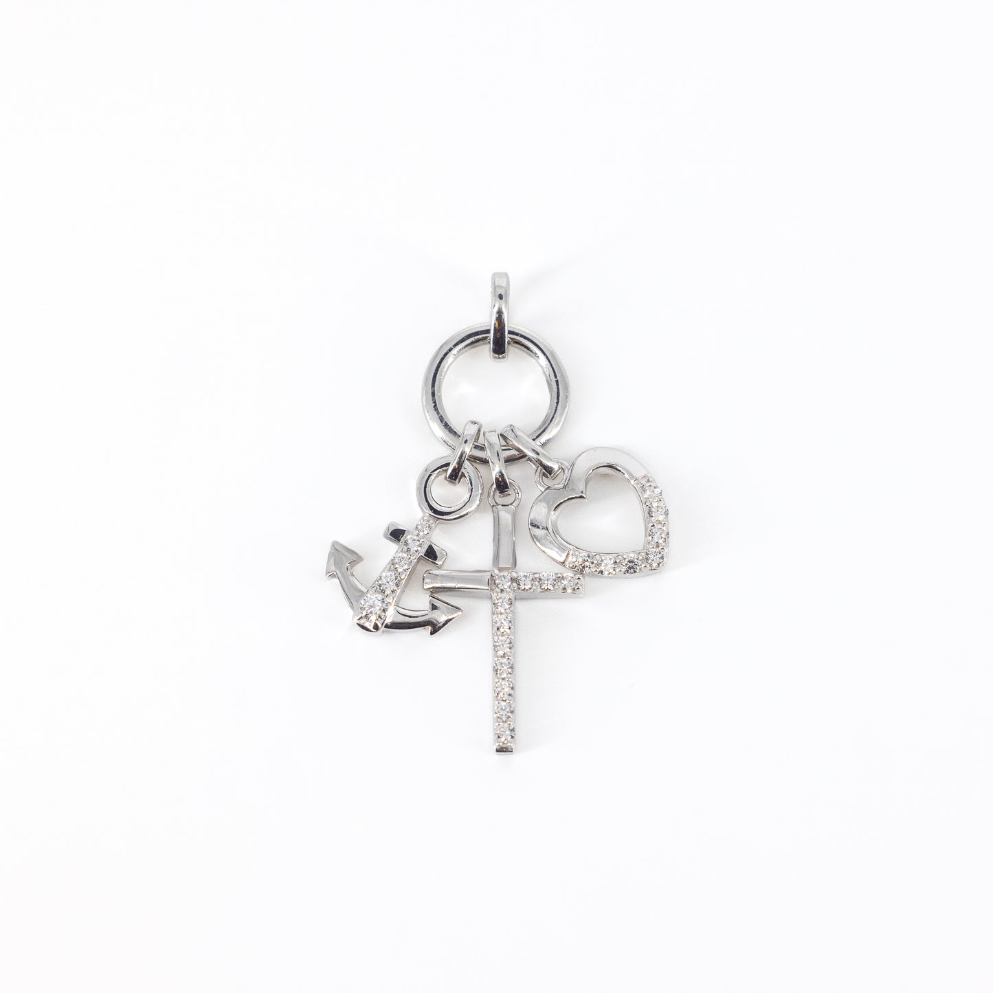 Pendentif femme argent rhodié zirconia cœur croix ancre