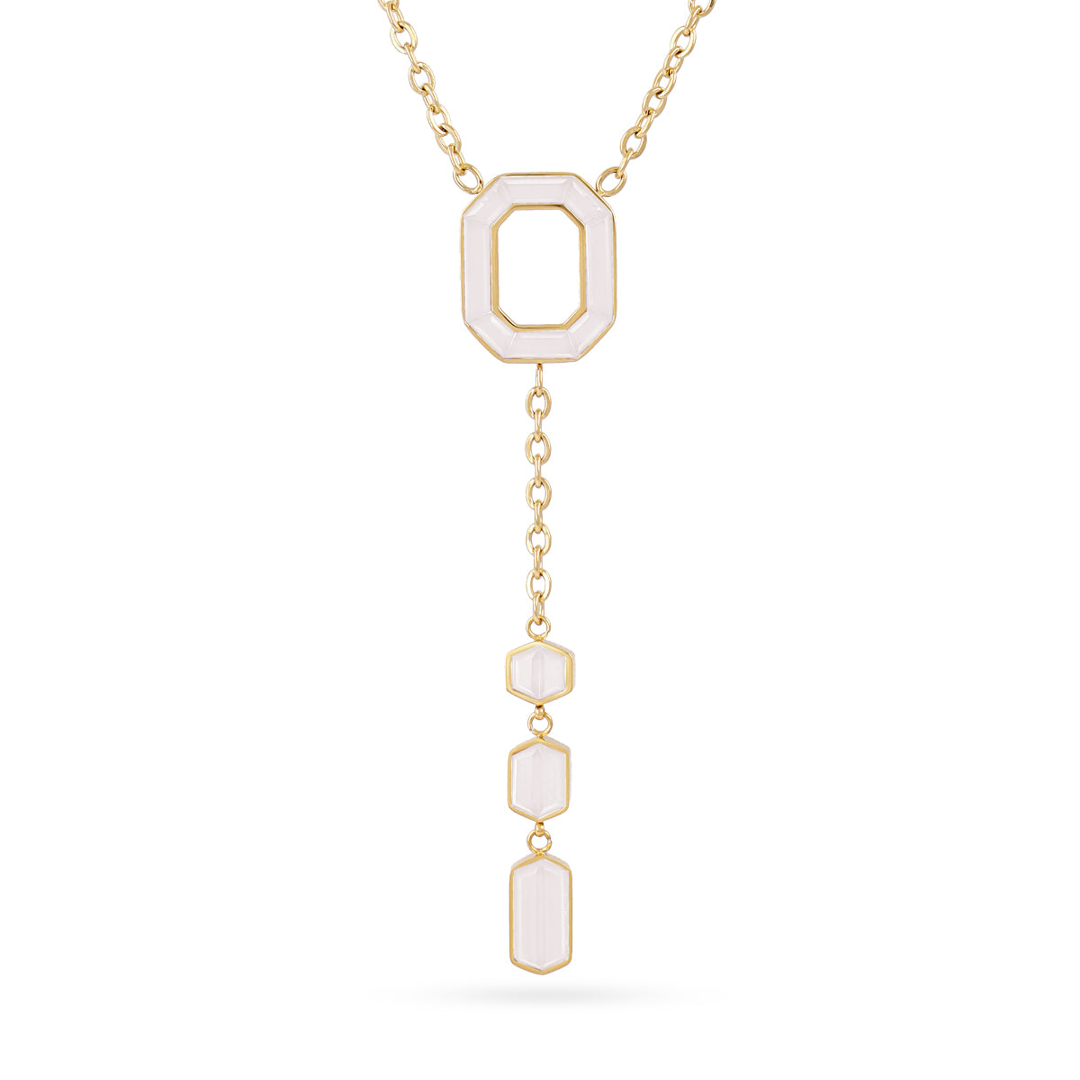 COLLIER - ACIER DORE - PIERRE SYNTHETIQUE BLANCHE