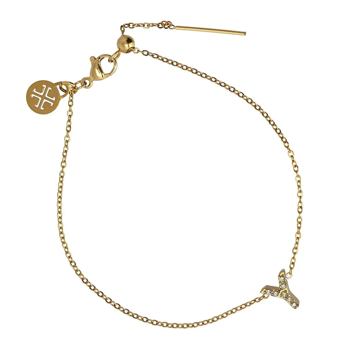 Bracelet femme acier doré lettre Y zirconia 19 cm