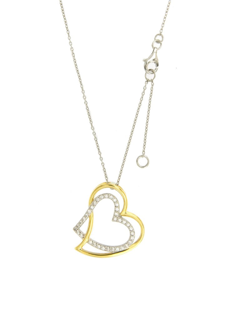 COLLIER ARGENT RHODIE - BICOLORE - COEUR - ZIRCONIA
