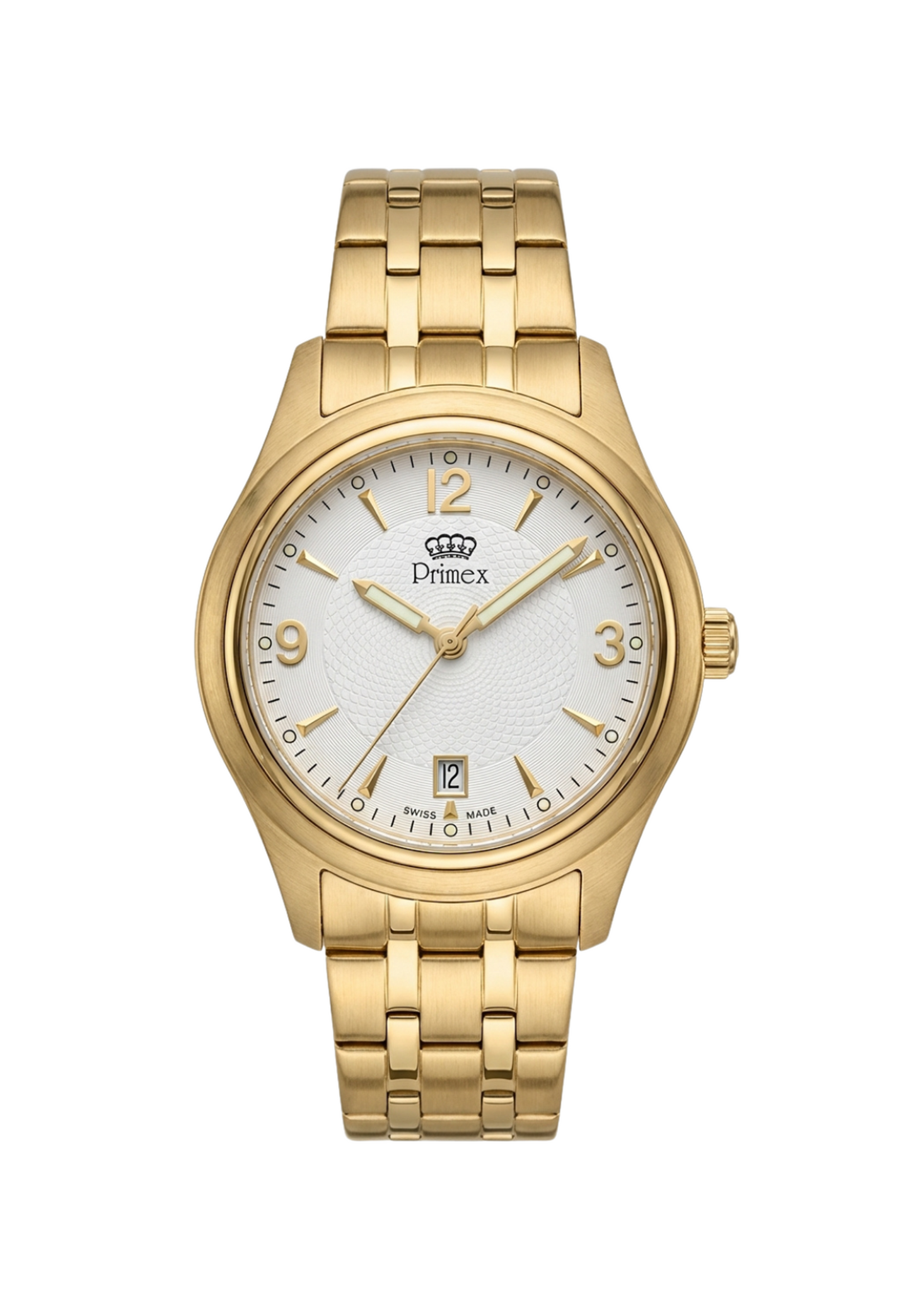 MONTRE SWISS MADE - BRACELET ACIER DORE - CADRAN BLANC