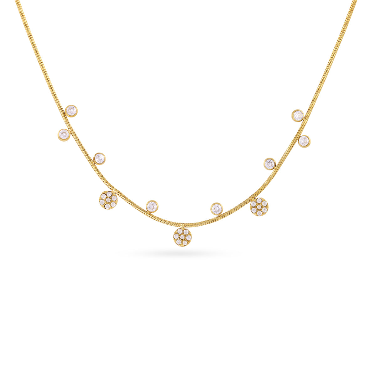 Collier femme acier doré pendentifs zirconia