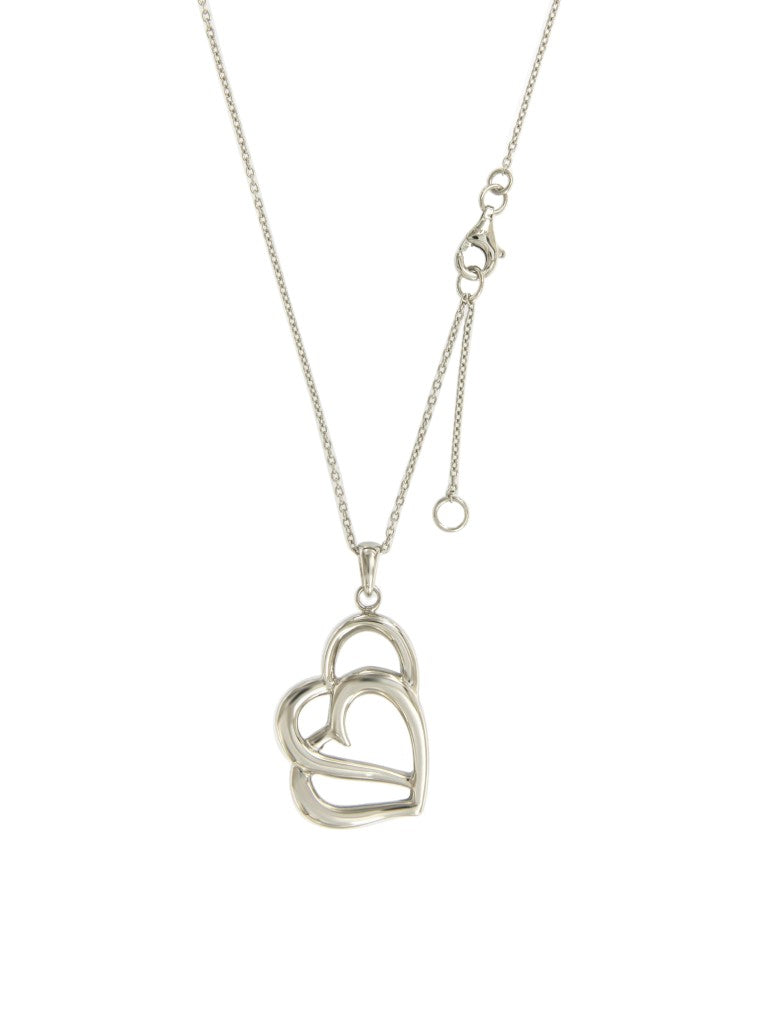 Collier femme argent rhodié double cœur entrelacé 42cm