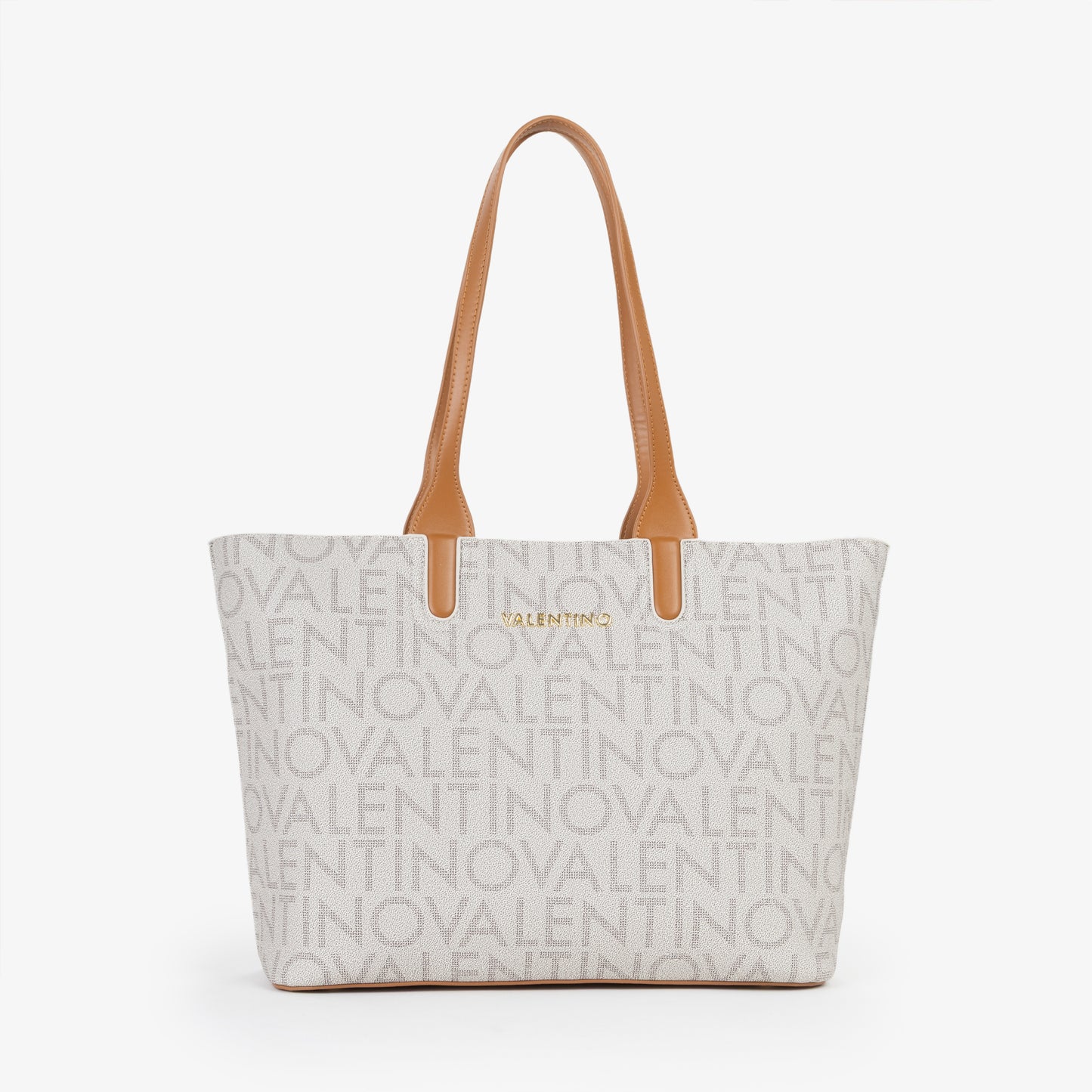 Sac cabas femme toile monogrammée beige anses camel