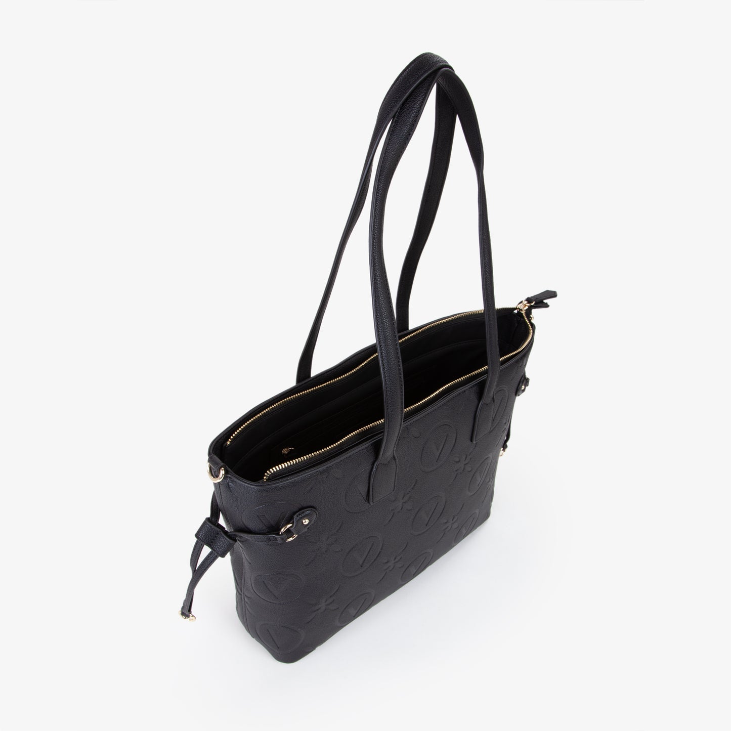 Sac cabas femme noir embossé monogramme floral