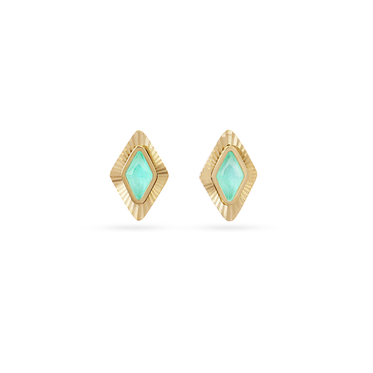 BOUCLES D'OREILLES - ACIER DORE - PIERRES SYNTHETIQUES VERT