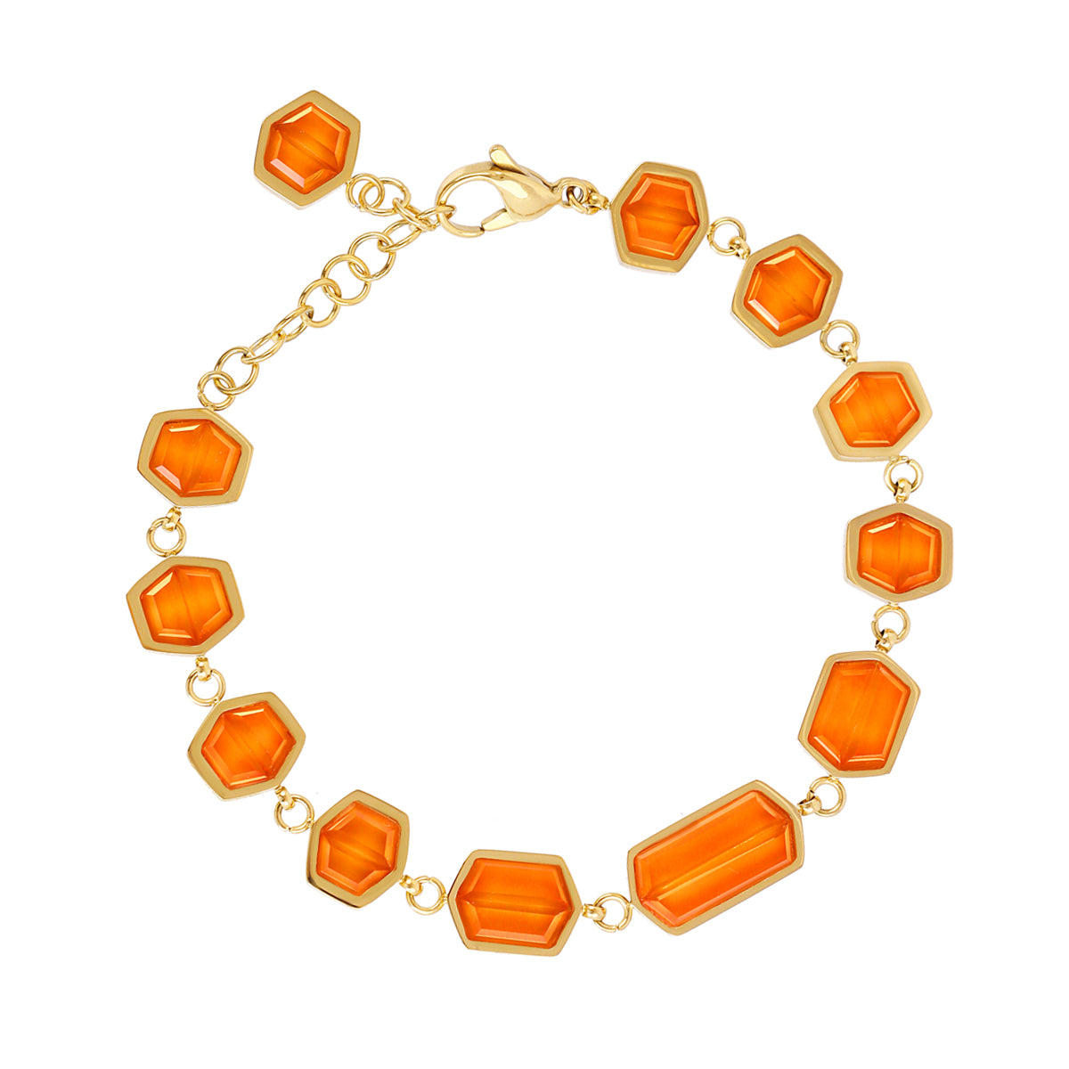 Bracelet femme acier doré pierres synthétiques orange hexagonales