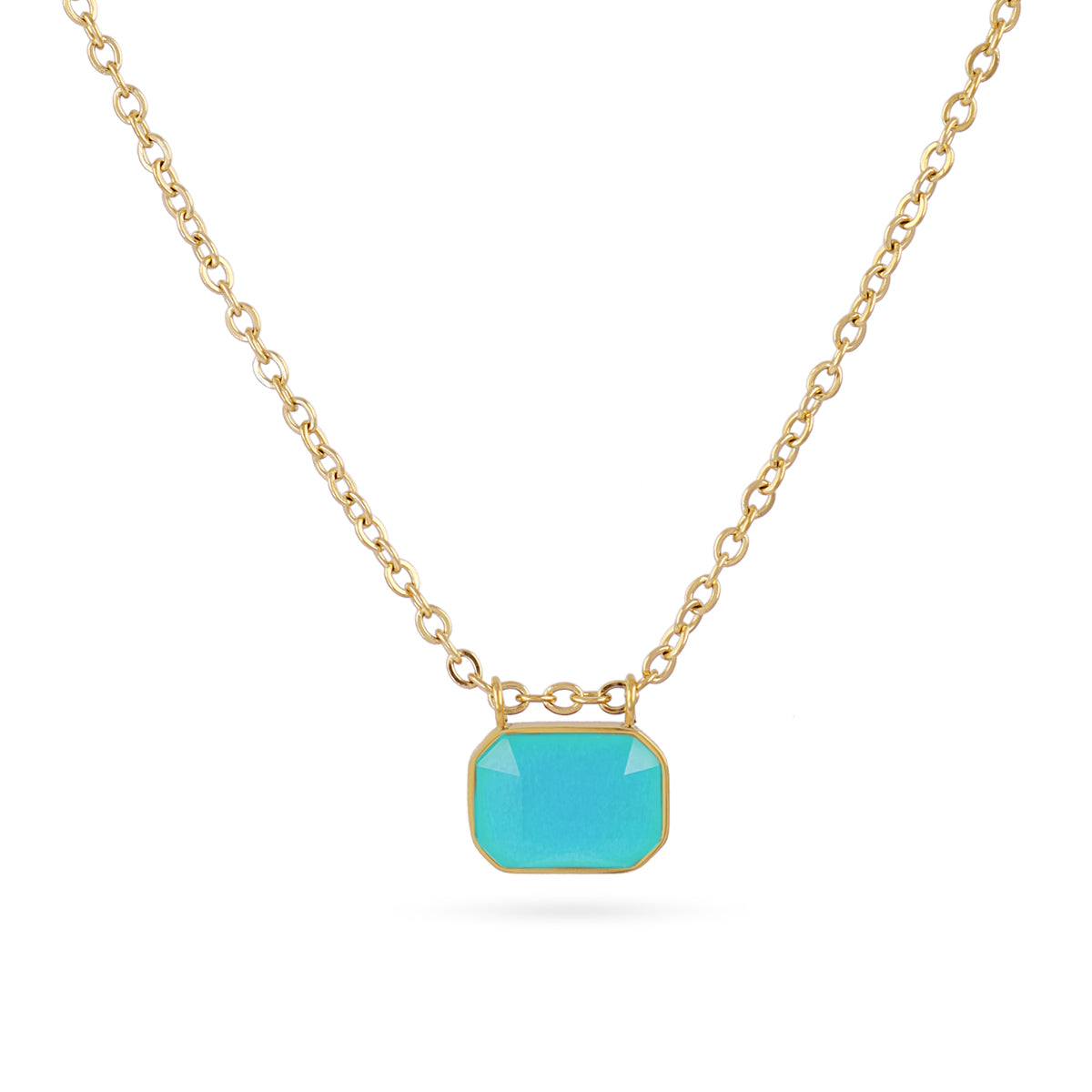 Collier femme acier doré pendentif pierre turquoise