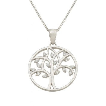 Collier femme argent 925 rhodié arbre de vie zirconia