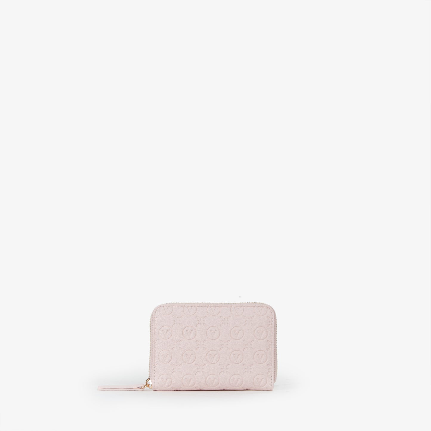 Portefeuille femme rose poudré monogramme zippé