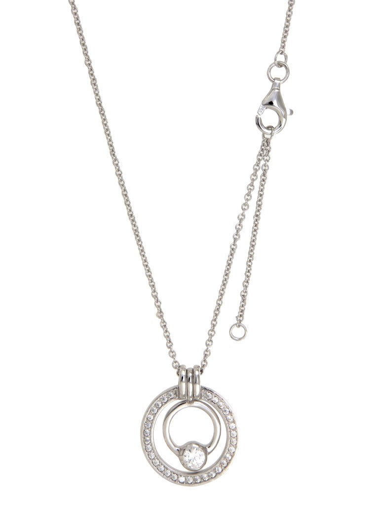 Collier femme argent rhodié double cercle zirconia 42cm