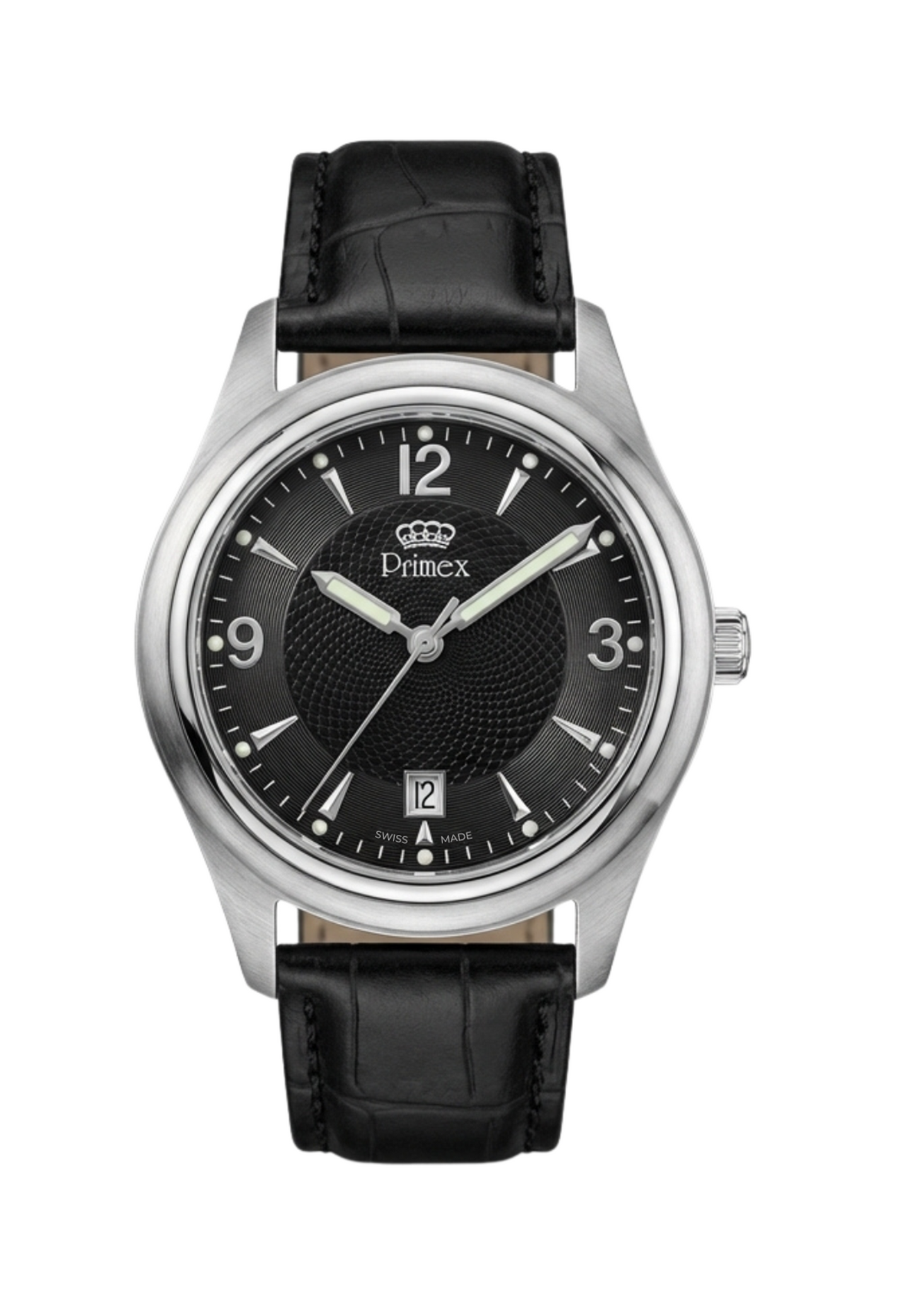 MONTRE SWISS MADE - BRACELET CUIR NOIR - CADRAN NOIR