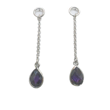 Boucles d'oreilles femme argent rhodié améthyste pendantes