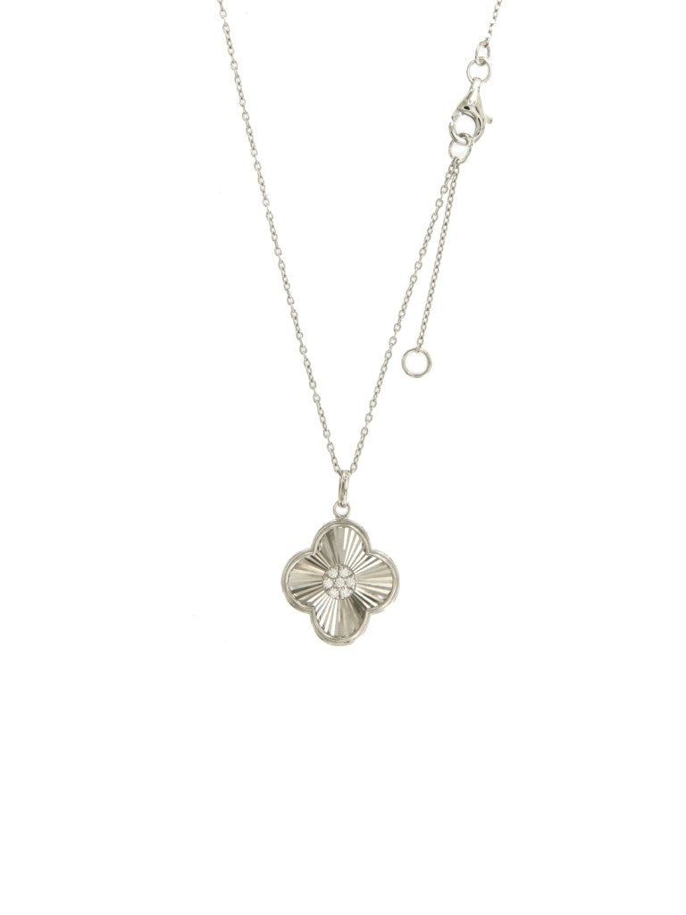 Collier femme argent rhodié trèfle zirconia 42cm