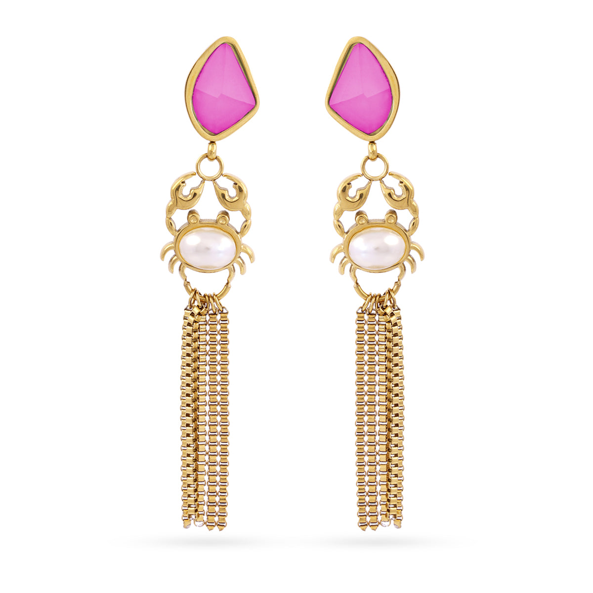 BOUCLES D'OREILLES - ACIER DORE - PIERRES SYNTHETIQUES