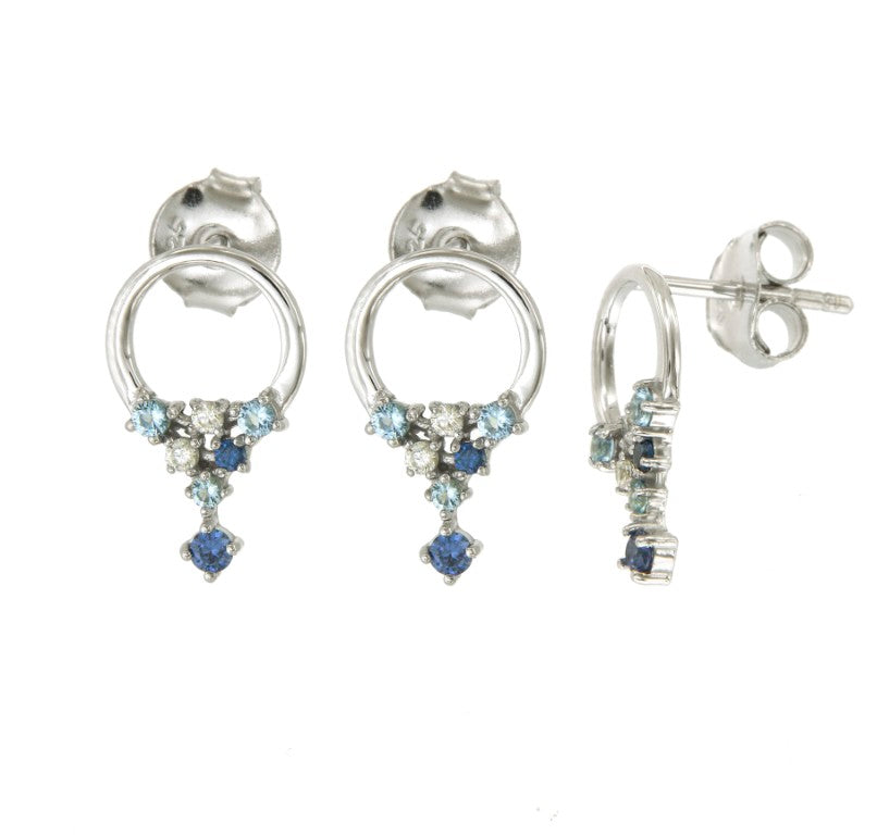 Boucles d'oreilles femme argent rhodié zirconia bleu
