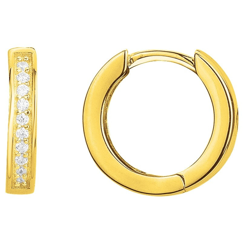 Créoles femme plaqué or jaune zirconia 13 mm charnière