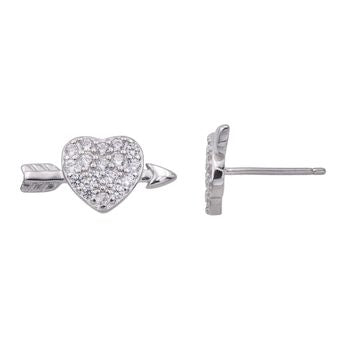 Boucles d'oreilles femme argent 925 cœur flèche zirkonia