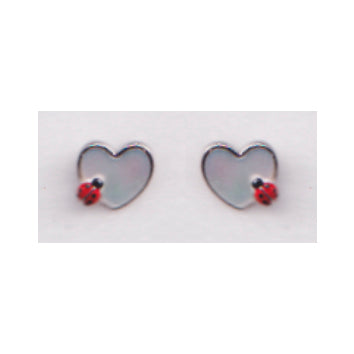 Boucles d'oreilles femme argent nacre motif cœur coccinelle