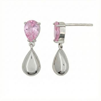 Boucles d'oreilles femme argent rhodié zirconia rose goutte