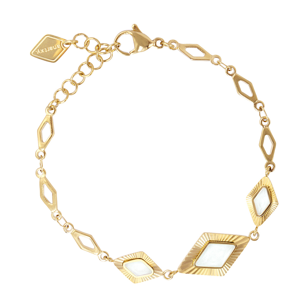 BRACELET - ACIER DORE - PIERRE SYNTHETIQUE BLANCHE