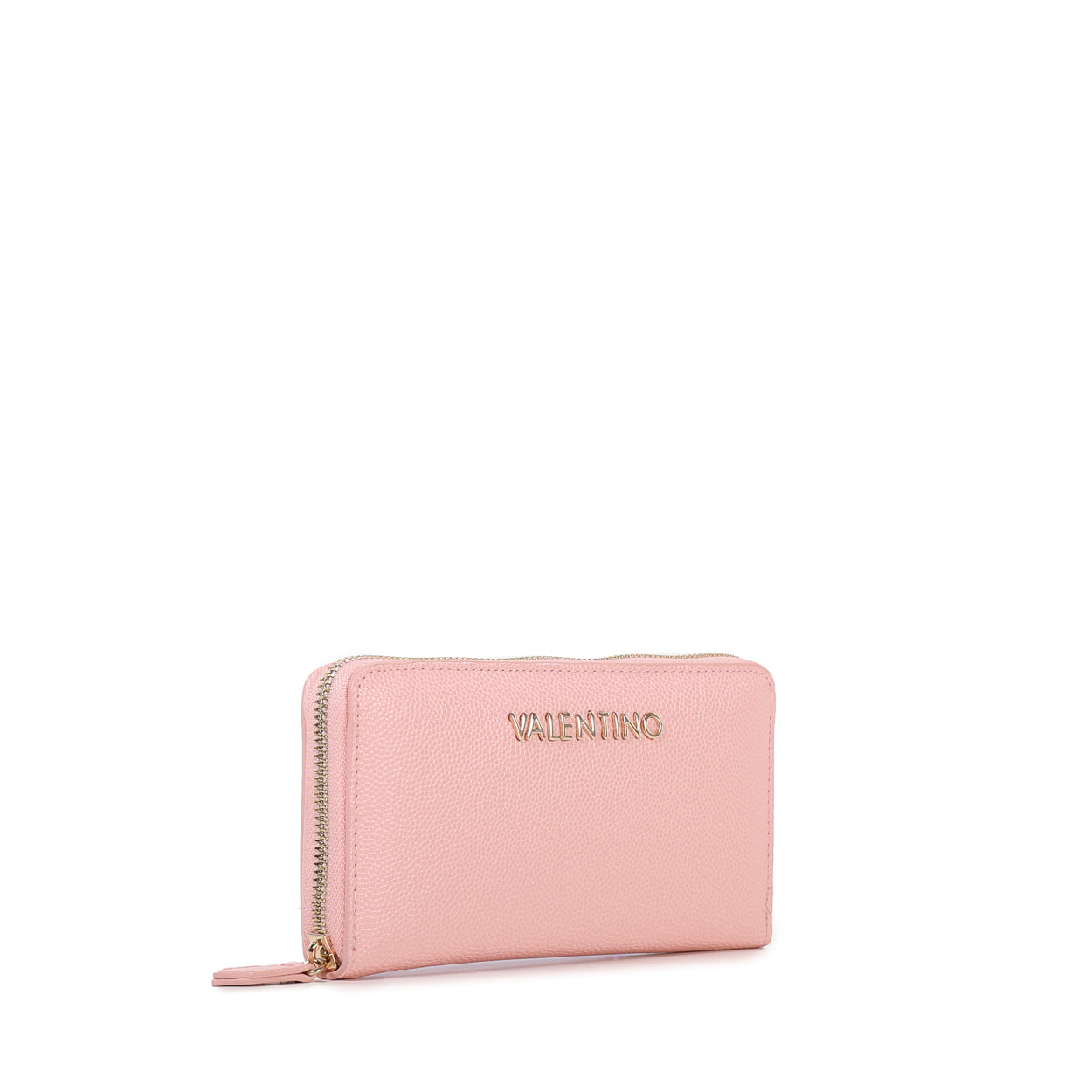 Portefeuille femme zippé rose poudré grainé Valentino