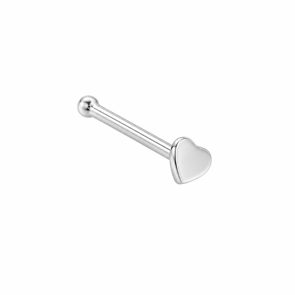 Clou de nez femme or blanc 9 carats motif cœur