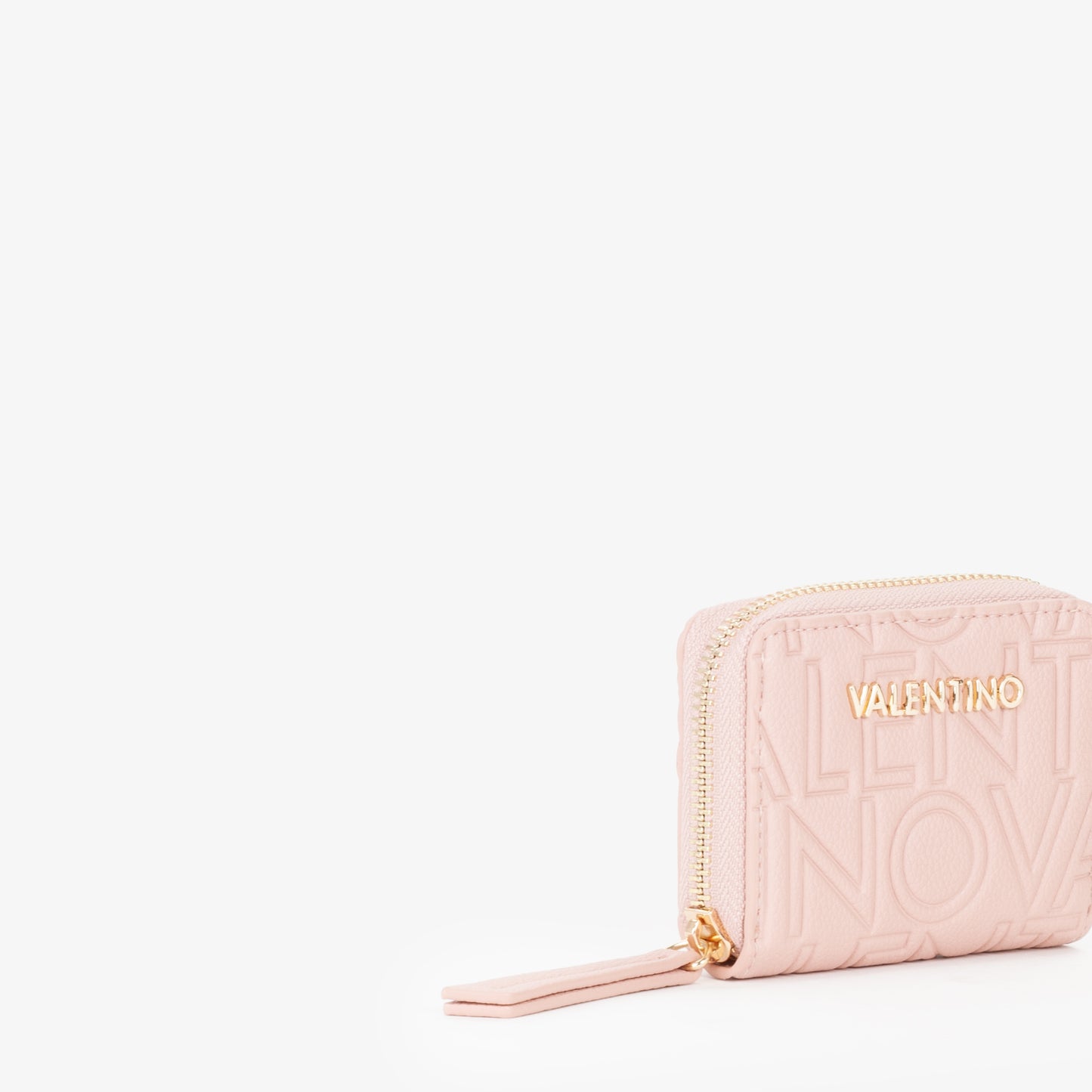 Porte-monnaie femme rose poudré zippé monogramme embossé