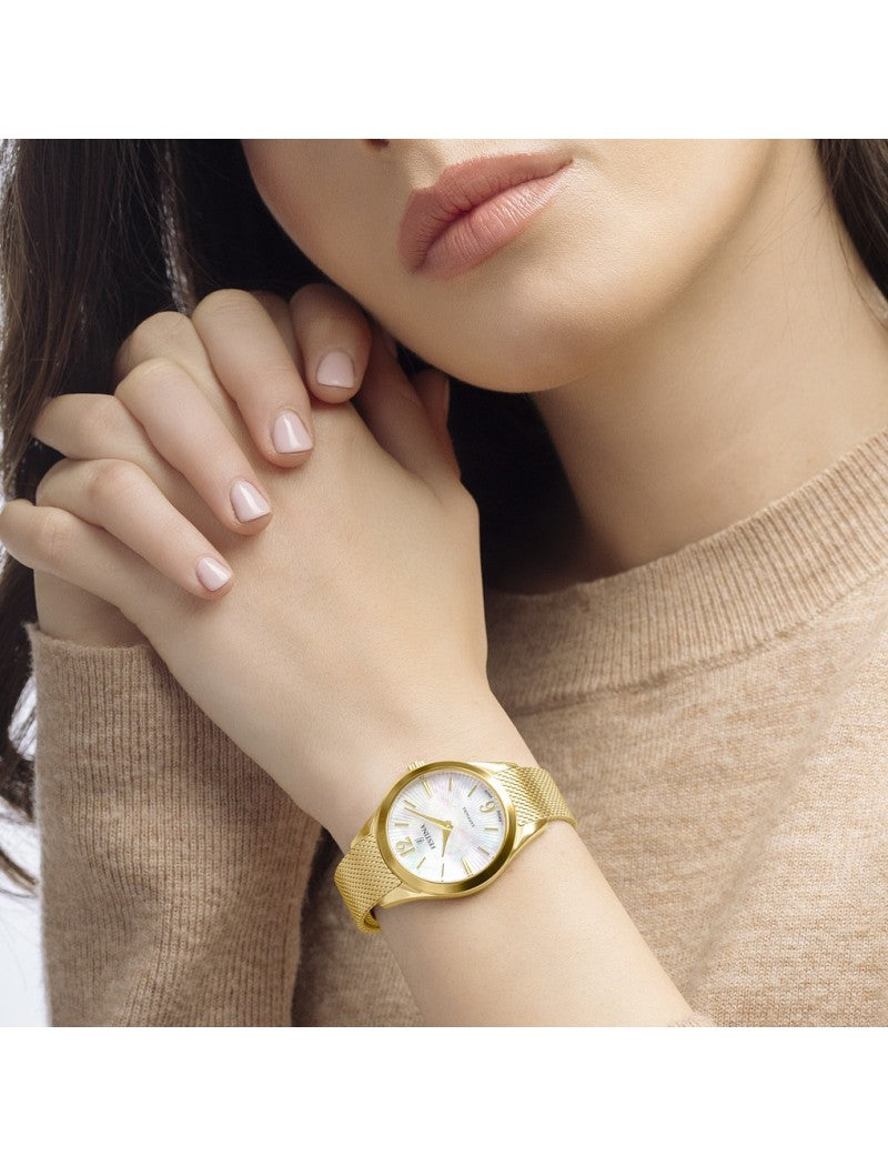 MONTRE SWISS MADE GRACE BEIGE, BRACELET ACIER INOXYDABLE, FEMME