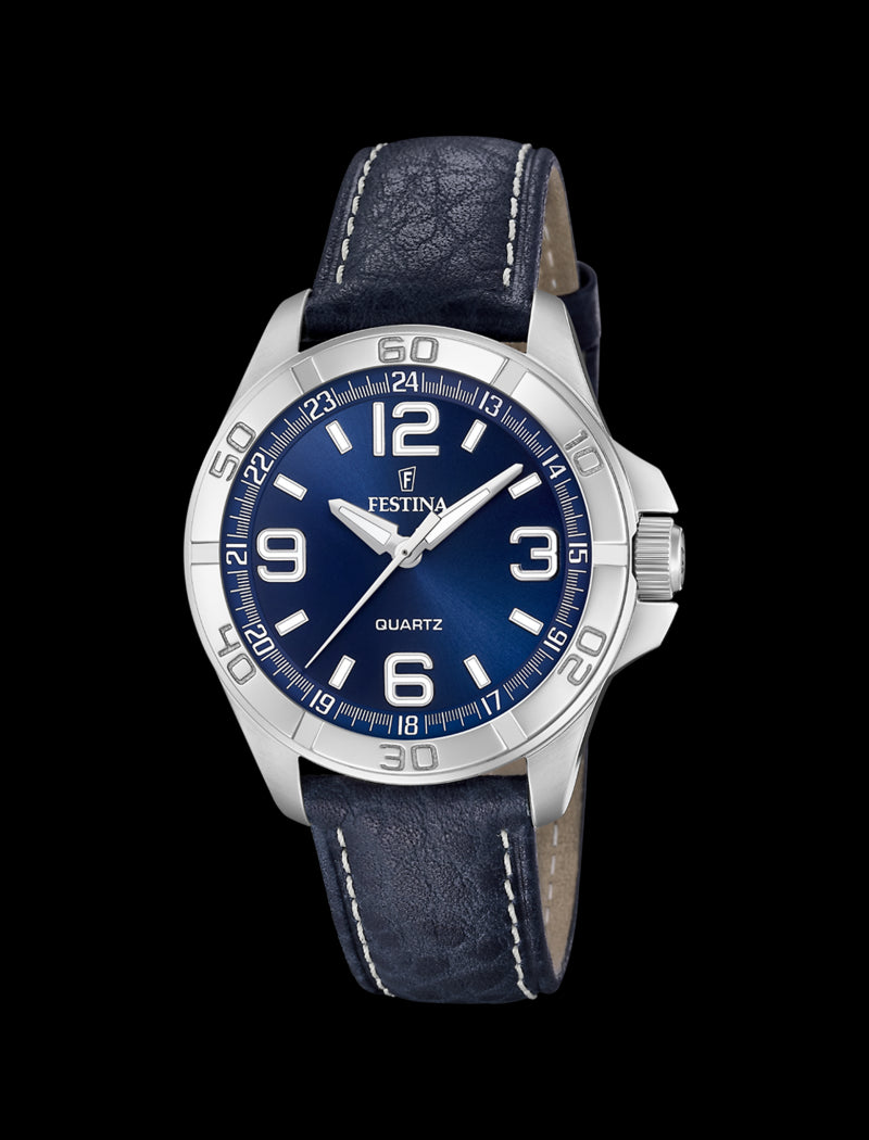 MONTRE BLEU, BRACELET CUIR, HOMME