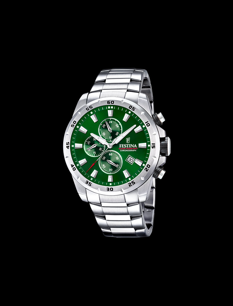 MONTRE CHRONOGRAPHE FESTINA TIMELESS BRACELET ACIER VERT, HOMME