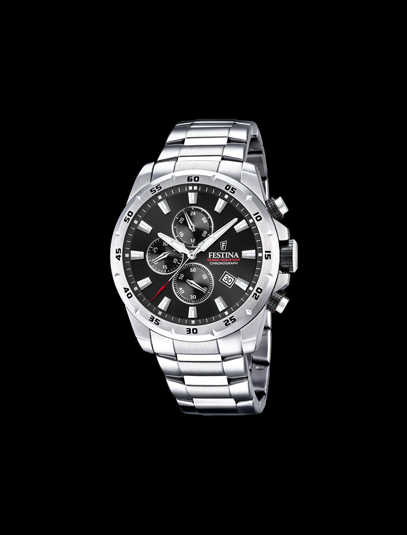 MONTRE CHRONOGRAPHE FESTINA TIMELESS BRACELET ACIER NOIR, HOMME