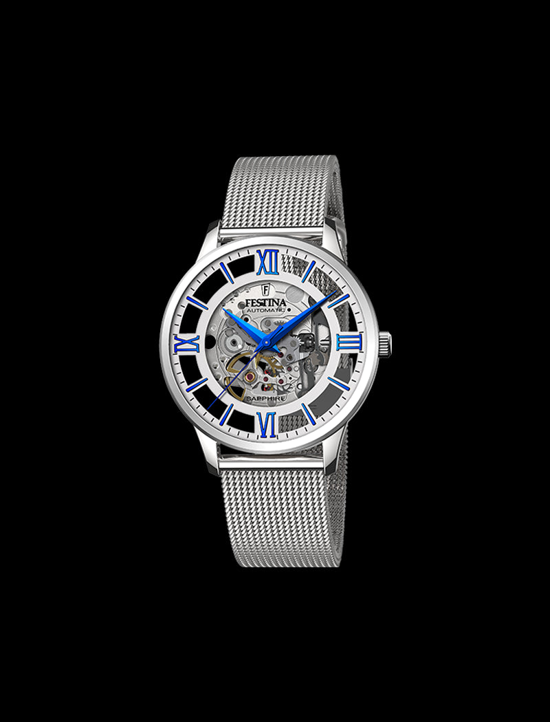 MONTRE FESTINA AUTOMATIQUE SKELETON POUR HOMMES AVEC CADRAN ARGENT