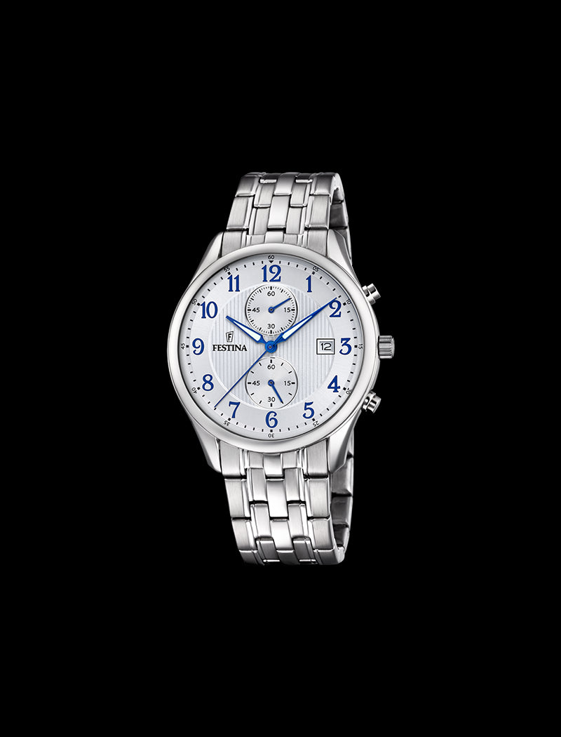 MONTRE CHRONOGRAPHE FESTINA TIMELESS A BRACELET EN ACIER INOXYDABLE L BLANC, HOMME