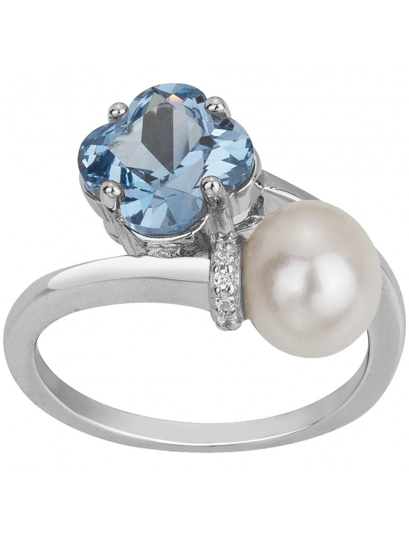BAGUE ARGENT - ZIRCONIA - TOPAZE SYNTHETIQUE - PERLE SYNTHETIQUE