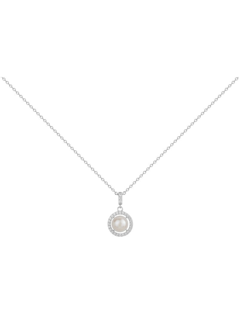 COLLIER ARGENT - ZIRCONIA - PERLE SYNTHETIQUE
