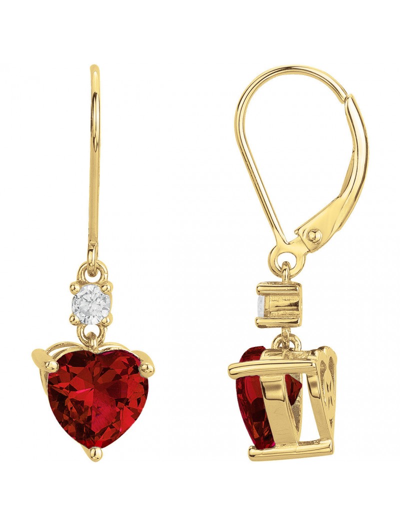 BOUCLES D'OREILLES PLAQUE - ZIRCONIA - ZIRCONIA ROUGE - CŒUR