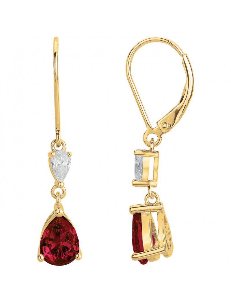 BOUCLES D'OREILLES PLAQUE - ZIRCONIA - ZIRCONIA ROUGE