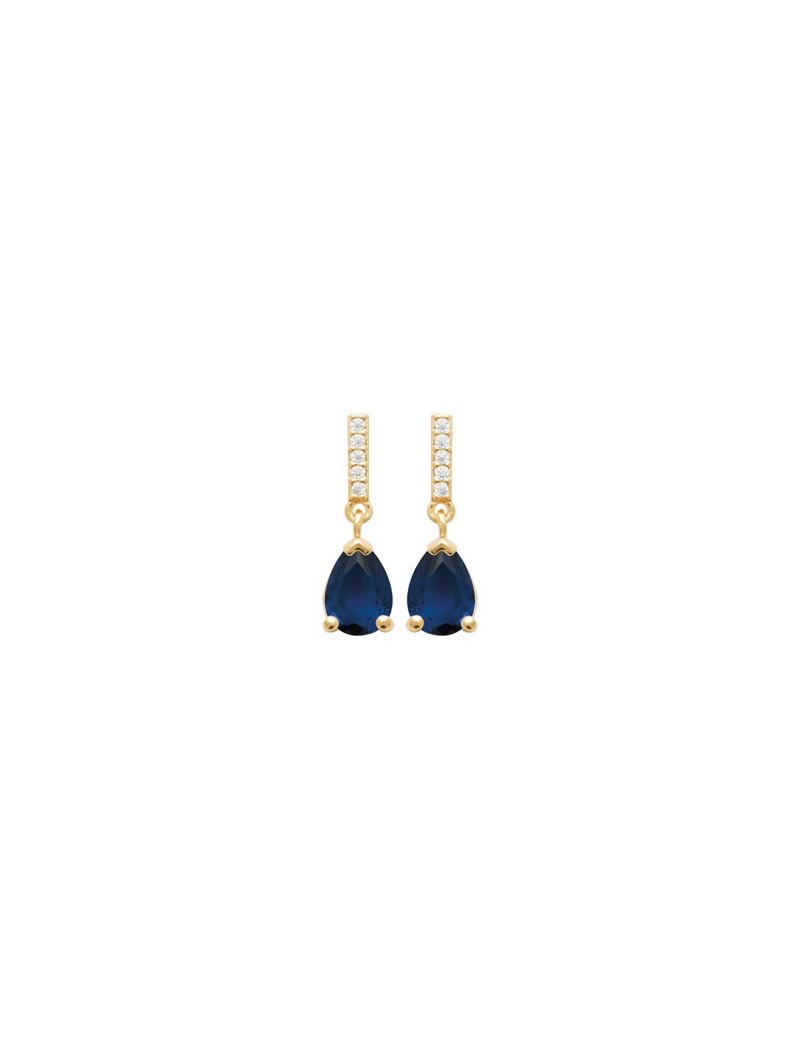 BOUCLES D'OREILLES PLAQUE OR - ZIRCONIA - SAPHIR SYNTHETIQUE