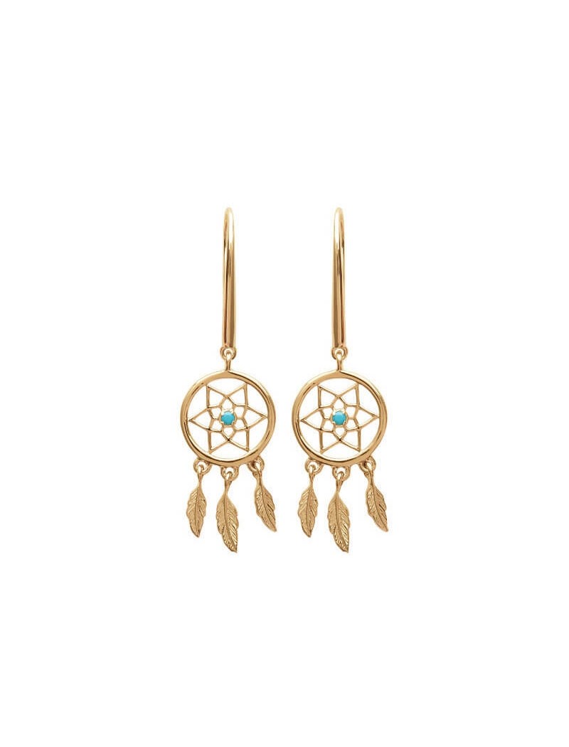 BOUCLES d'orilles Plaqué or - PENDANTES - S. TURQOUOISE - ATTRAPE REVES