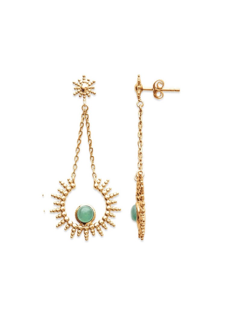 BOUCLES d'orilles Plaqué or - PENDANTES - AVENTURINE