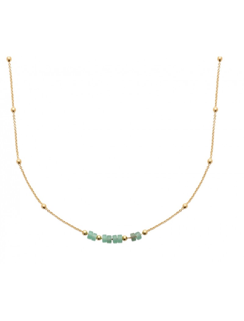 COLLIER Plaqué or - 40+5 - QUARTZITE VERT
