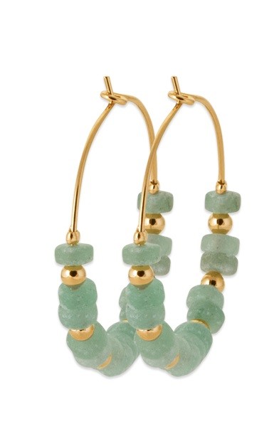 CREOLES Plaqué or - 30 MM - QUARTZITE VERT