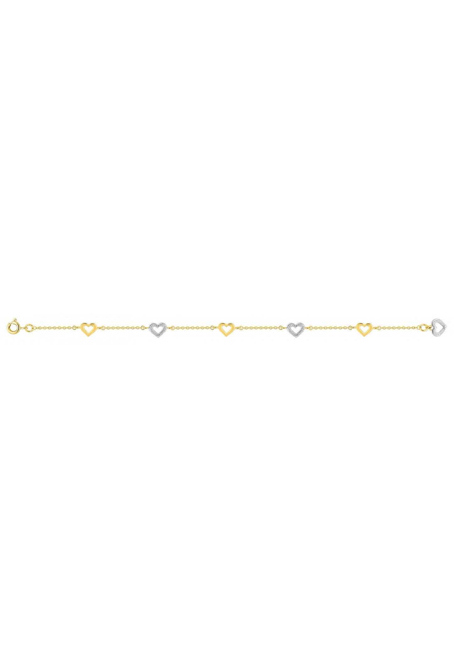 Bracelet femme bicolore plaqué or motif cœur 18 cm