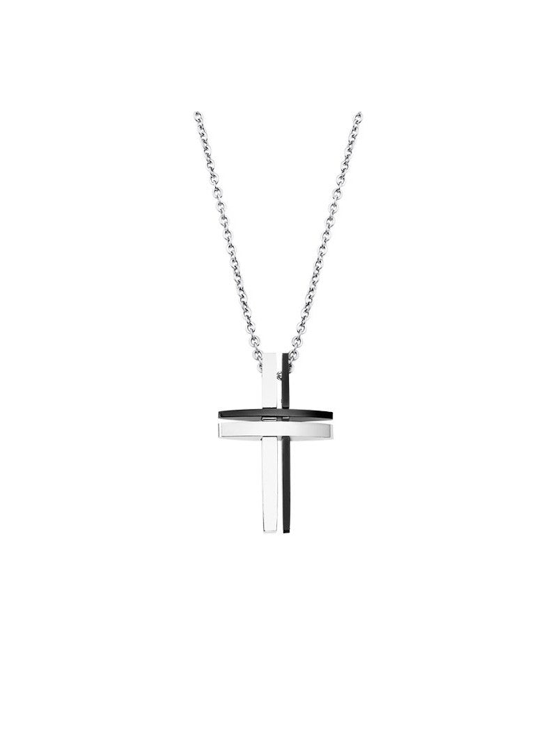 COLLIER CROIX STYLE LOTUS ACIER INOXYDABLE L, HOMME