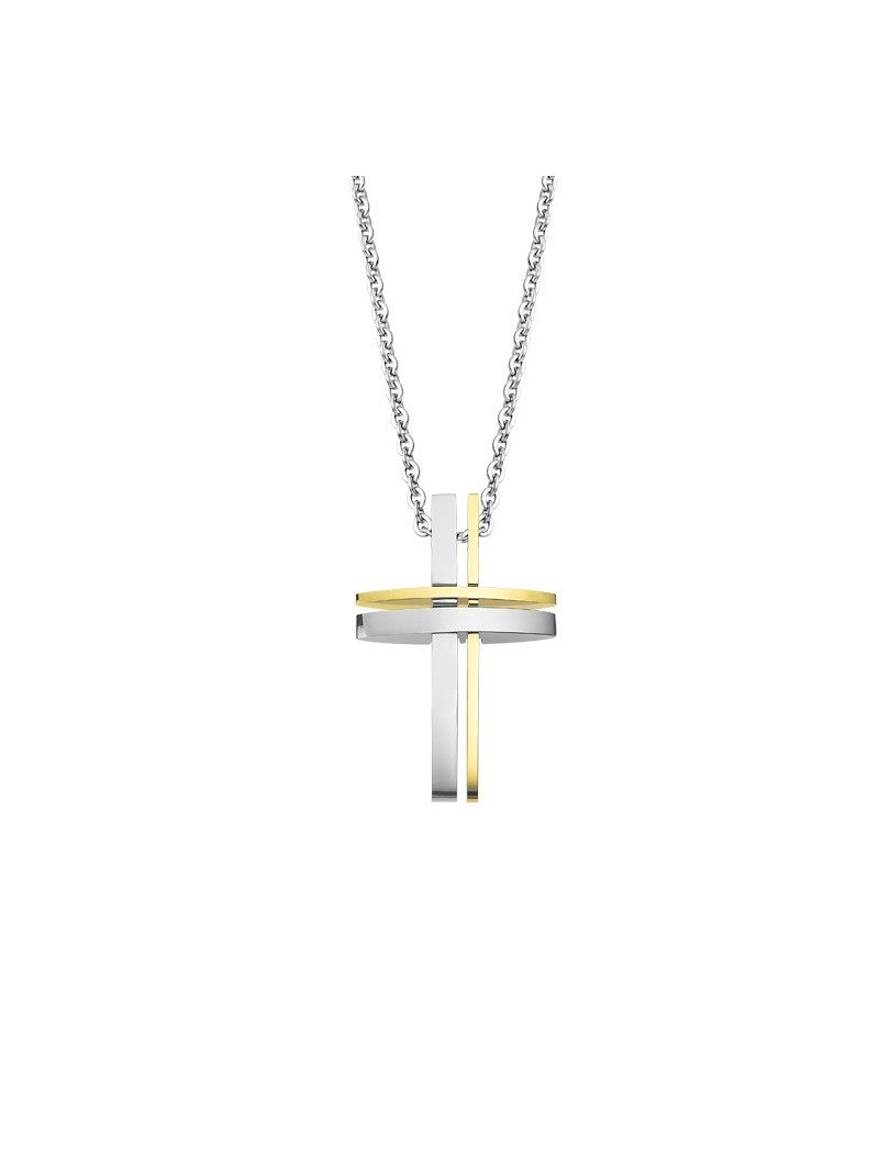 COLLIER CROIX STYLE LOTUS ACIER INOXYDABLE L, HOMME