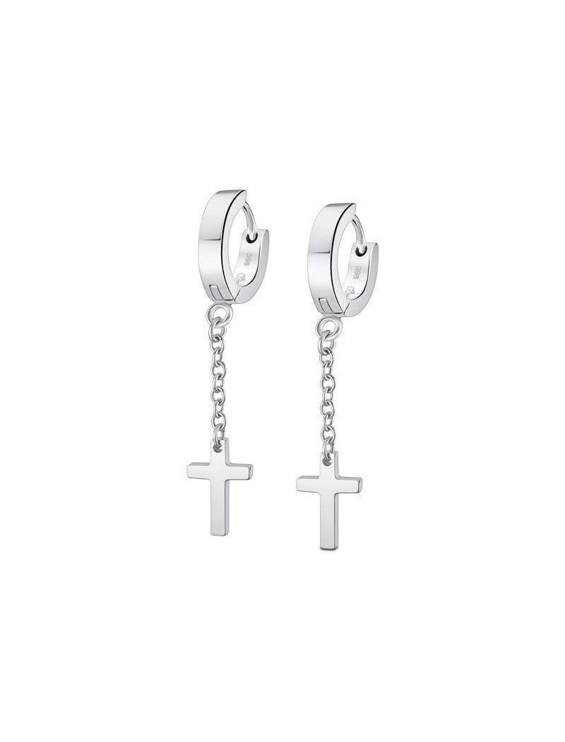 BOUCLES D'OREILLES CROIX STYLE LOTUS ACIER INOXYDABLE L, HOMME