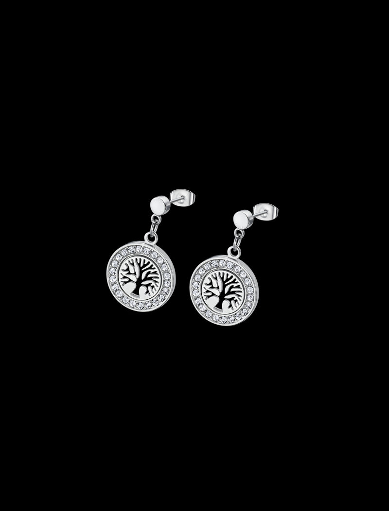 BOUCLES D'OREILLES ARBRE DE VIE STYLE LOTUS ACIER, FEMME
