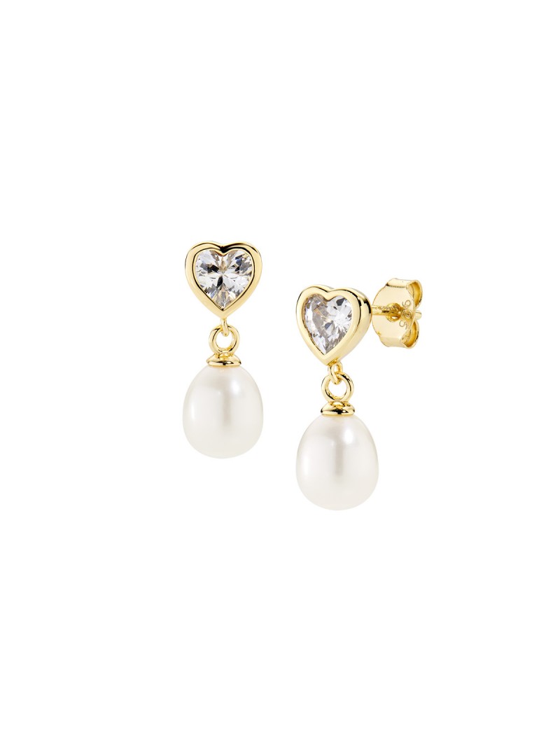 Boucles d'oreilles en argent sterling avec zircones blanches et perles naturelles - Or