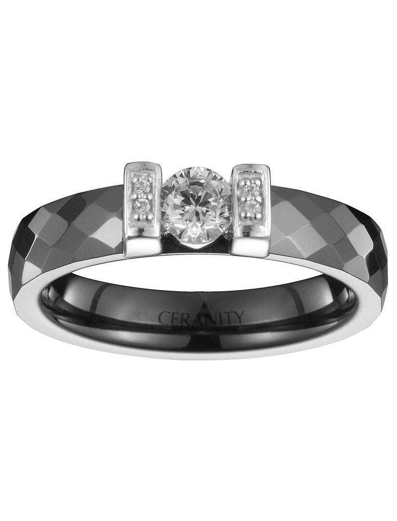 BAGUE ARGENT - CERAMQIUE NOIRE - ZIRCONIA